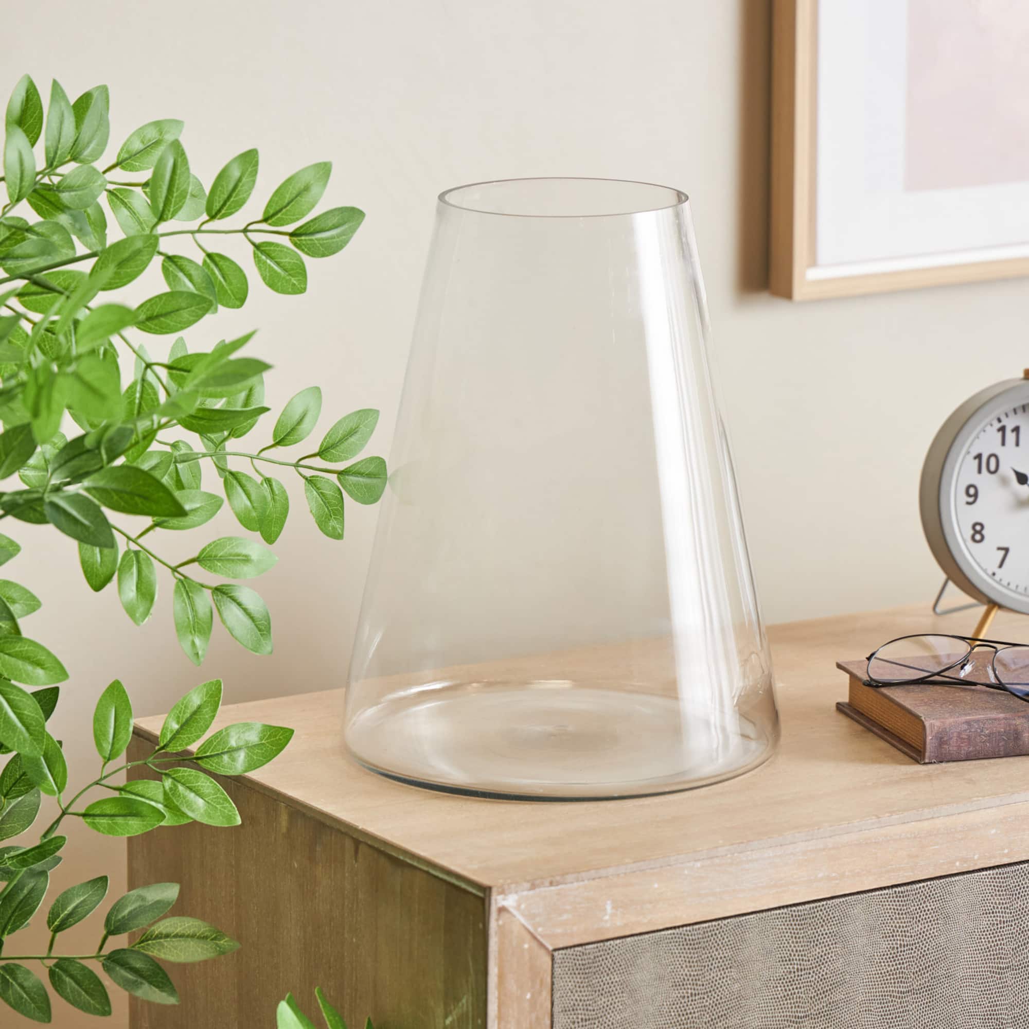 12.5" Clear Wide Cone-Shaped Glass Vase